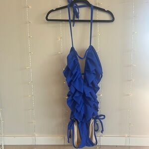Blue Ruffled One-Piece Swimsuit
